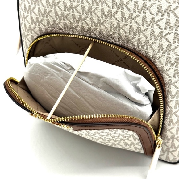 Michael Kors Medium Jaycee Zip Pocket Backpack & Bifold Zip Chain Wallet Vanilla - Picture 8 of 15